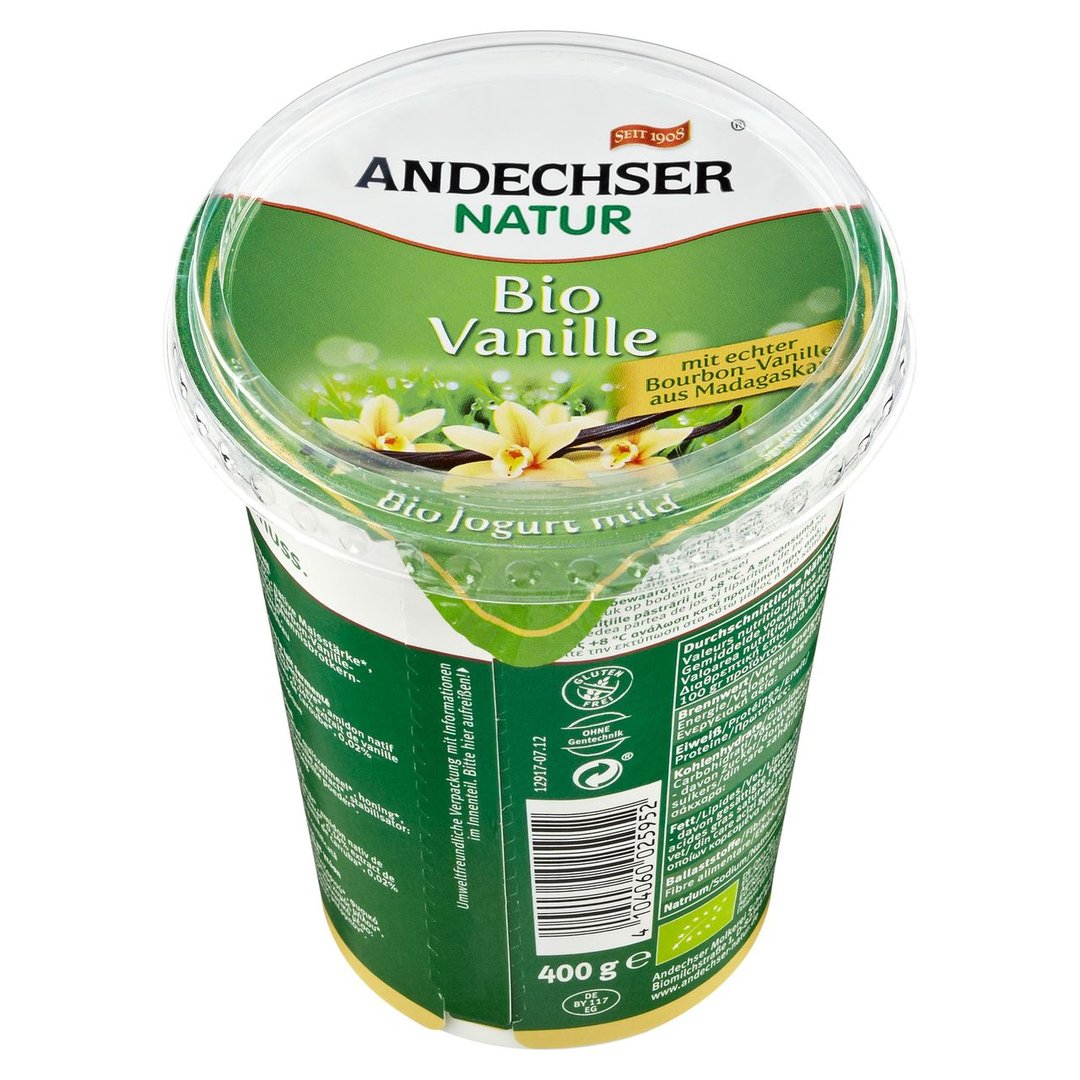 Andechser - Natur Bio-Jogurt mild Vanille 3,7 % Fett im Milchanteil 400 g Becher
