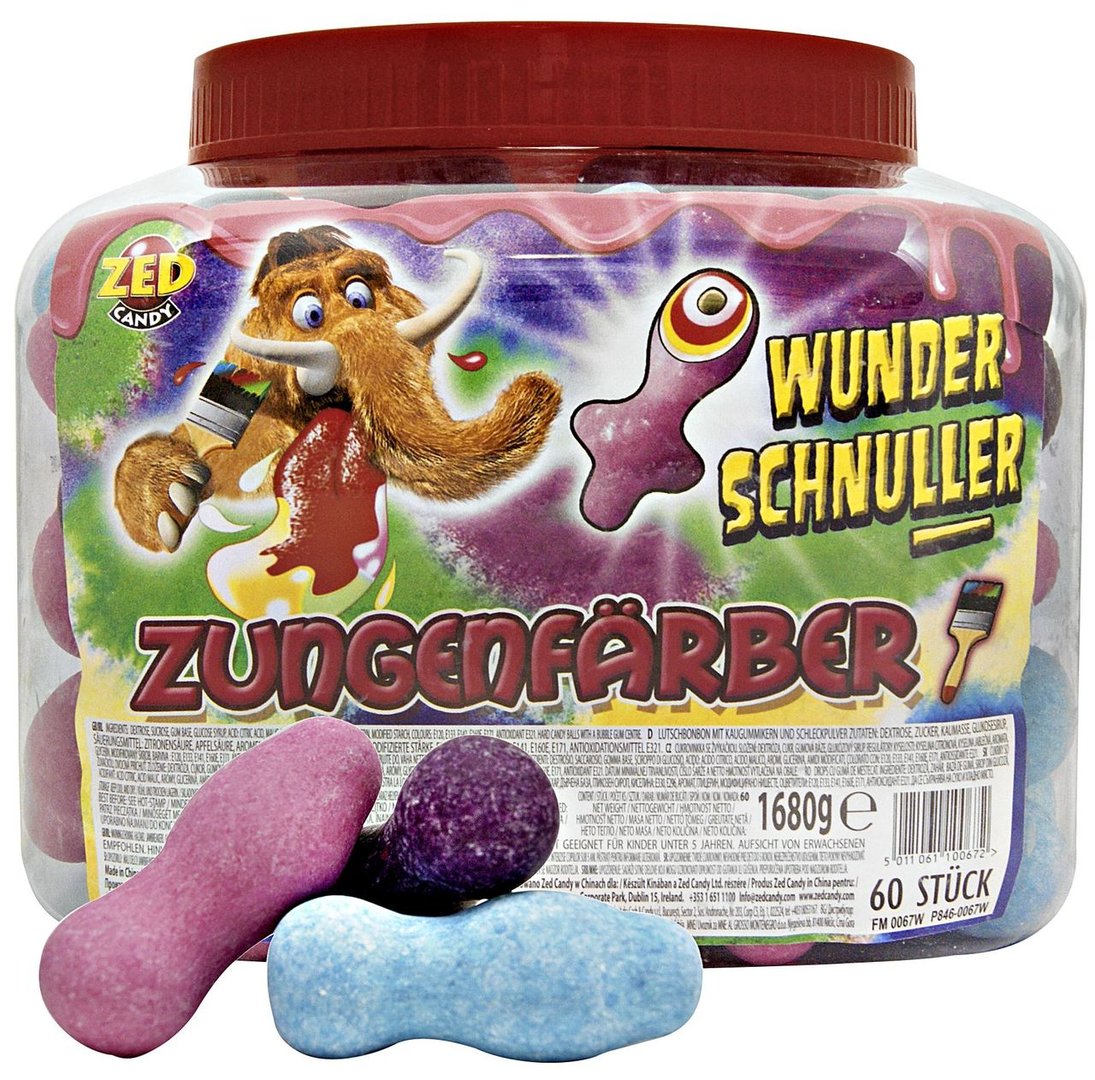 ZED - Wunderschnuller Zungenfärber mit Kaugummikern & Schleckpulver 60 Stück - 1,68 kg Dose