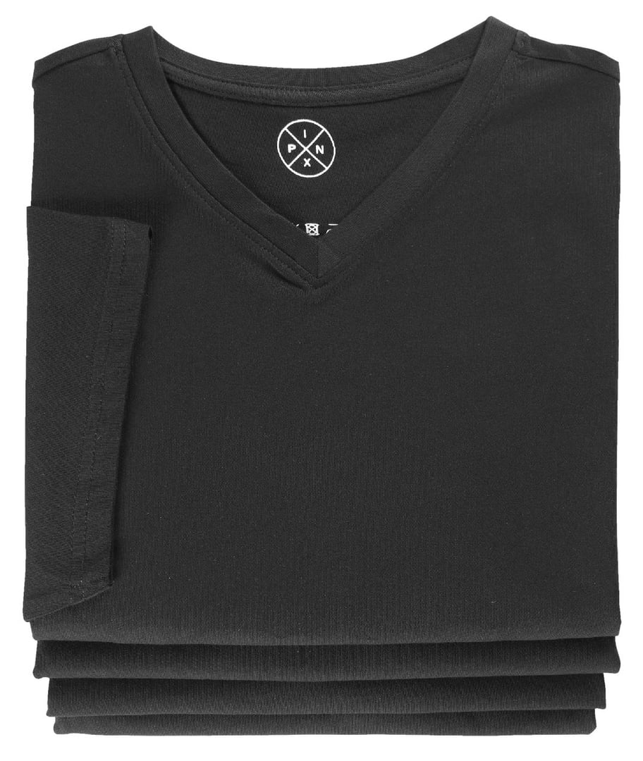 PINX Herren T-Shirt, V-Neck, Jet Black, M, 4 Stück