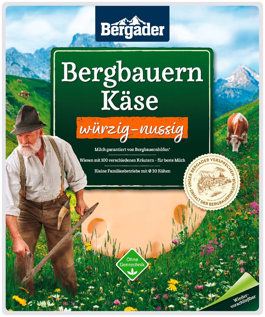 Bergader - Bergbauern-Käse Scheiben Würzig-Nussig 48 % Fett i. Tr. - 150 g Packung